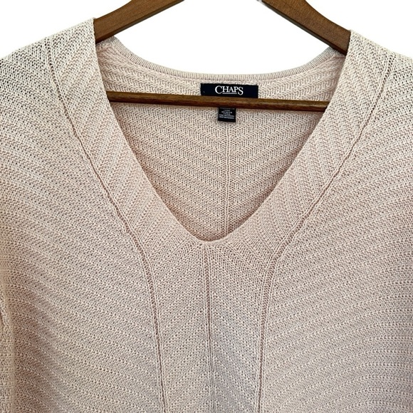 Chaps sweater, v-neck, long sleeves, straight  cut, form fitting, cotton knit - Picture 4 of 11